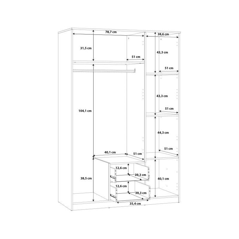 Szafa ubraniowa z półkami i drążkiem NIKO – Dąb Artisan