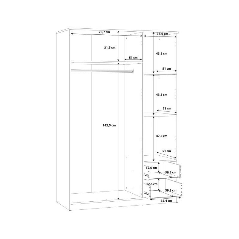 Szafa ubraniowa NIKO 3D z drążkiem i szufladami – Styl i funkcjonalność