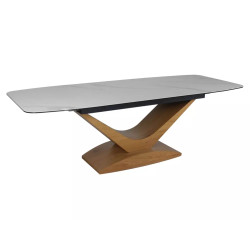 Rozkładany ceramiczny stół Dolce Ceramic biały mat/dąb 180(240)x95