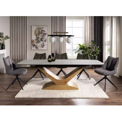 Rozkładany ceramiczny stół Dolce Ceramic biały mat/dąb 180(240)x95