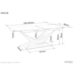 Rozkładany ceramiczny stół Dolce Ceramic biały mat/dąb 180(240)x95
