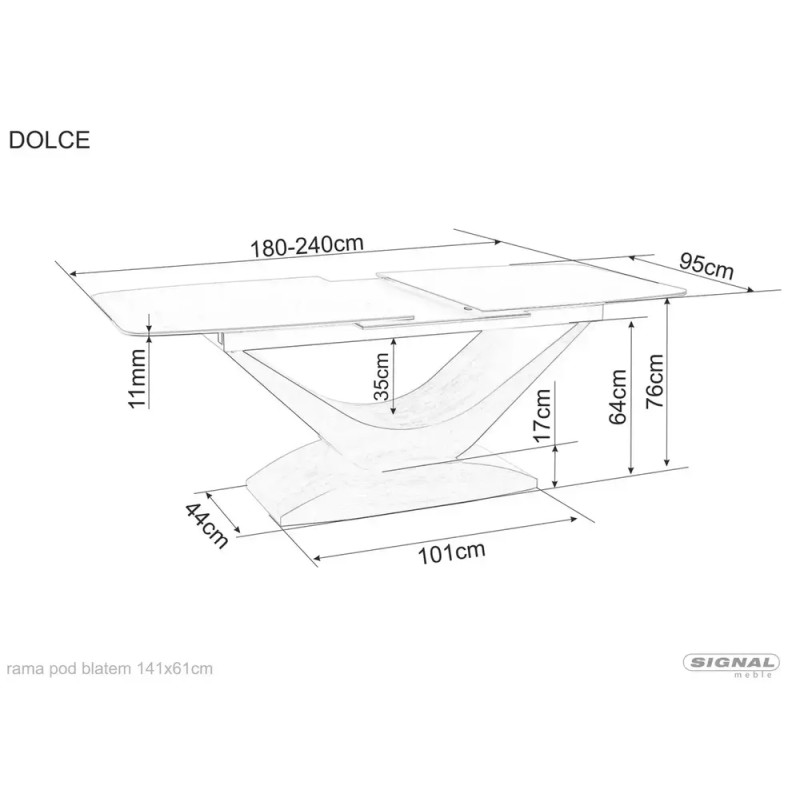 Rozkładany ceramiczny stół Dolce Ceramic biały mat/dąb 180(240)x95