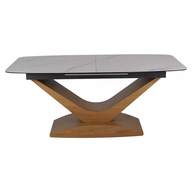 Rozkładany ceramiczny stół Dolce Ceramic biały mat/dąb 180(240)x95