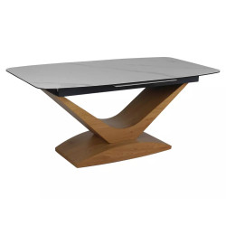 Rozkładany ceramiczny stół Dolce Ceramic biały mat/dąb 180(240)x95