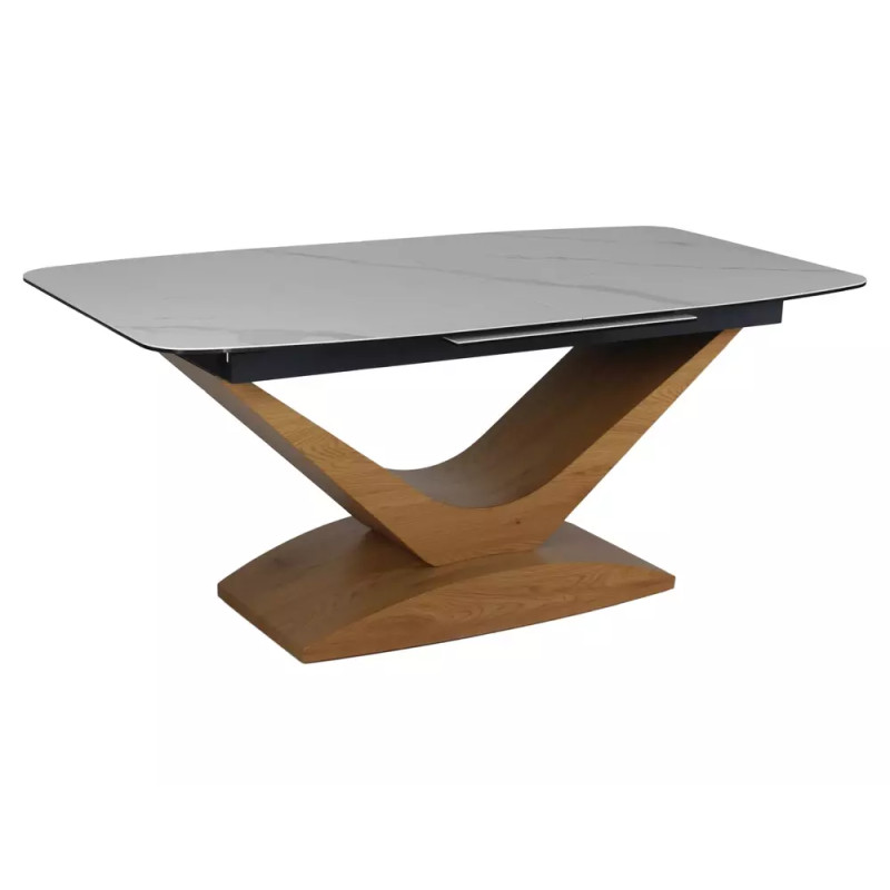 Rozkładany ceramiczny stół Dolce Ceramic biały mat/dąb 180(240)x95