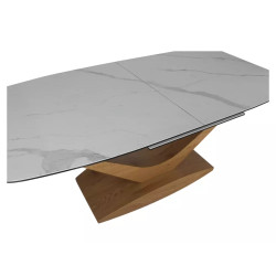 Rozkładany ceramiczny stół Dolce Ceramic biały mat/dąb 180(240)x95