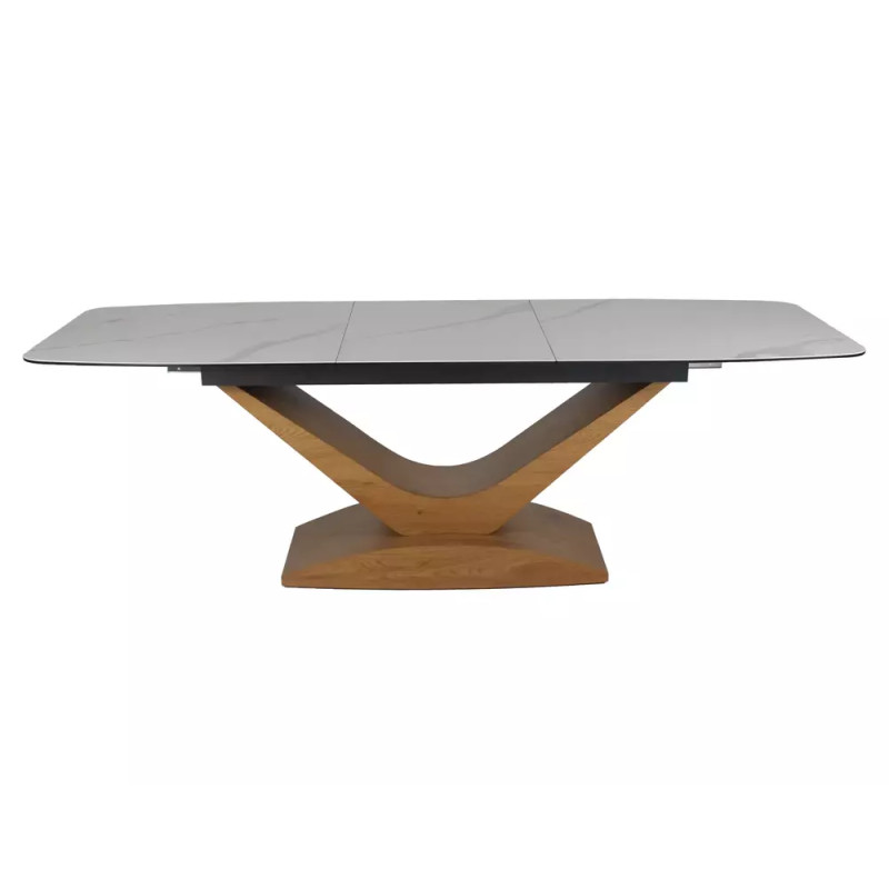 Rozkładany ceramiczny stół Dolce Ceramic biały mat/dąb 180(240)x95