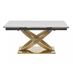 Nowoczesny stół Hermes II z ceramicznym blatem biały połysk efekt marmuru/złoty 160(240)x90