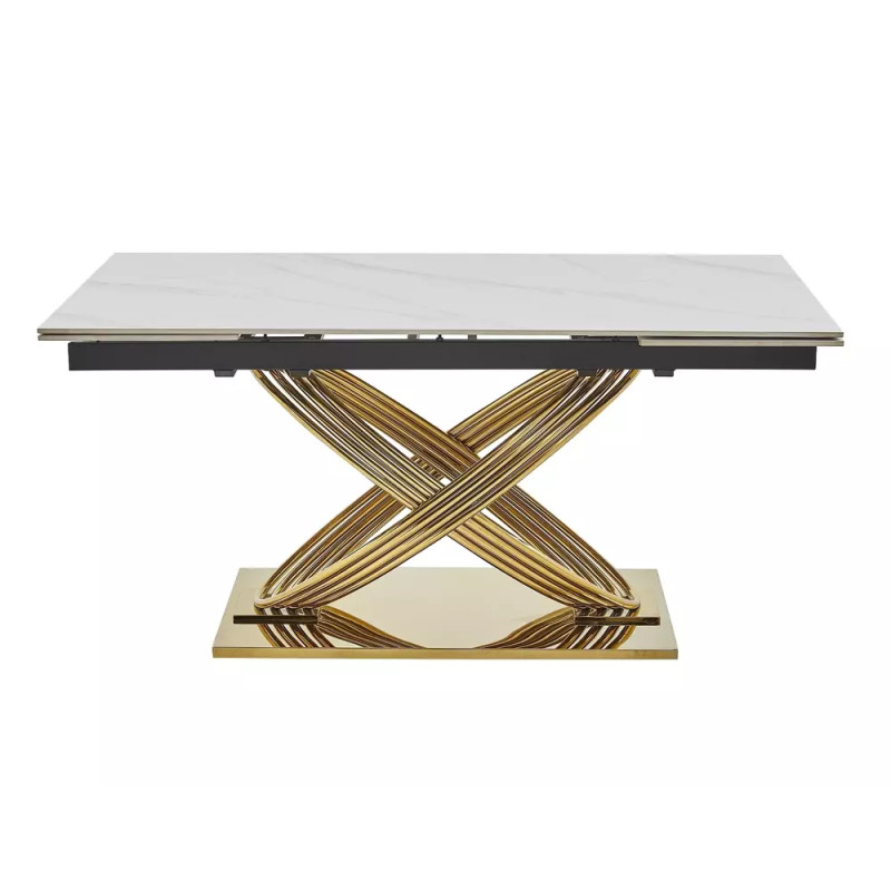Nowoczesny stół Hermes II z ceramicznym blatem biały połysk efekt marmuru/złoty 160(240)x90