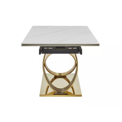 Nowoczesny stół Hermes II z ceramicznym blatem biały połysk efekt marmuru/złoty 160(240)x90