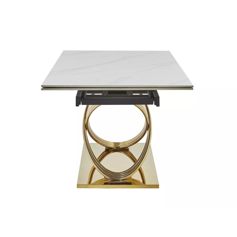 Nowoczesny stół Hermes II z ceramicznym blatem biały połysk efekt marmuru/złoty 160(240)x90