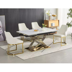 Nowoczesny stół Hermes II z ceramicznym blatem biały połysk efekt marmuru/złoty 160(240)x90
