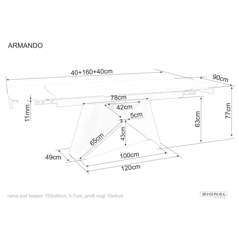 Rozkładany ceramiczny stół Armando czarny mat 180(240)x90