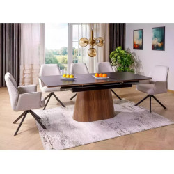 Rozkładany ceramiczny stół Monaco czarny mat/orzech 160(200)x90