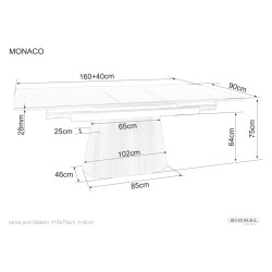 Rozkładany ceramiczny stół Monaco czarny mat/orzech 160(200)x90