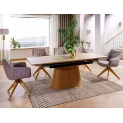 Rozkładany ceramiczny stół Monaco travertine beż mat/dąb 160(200)x90