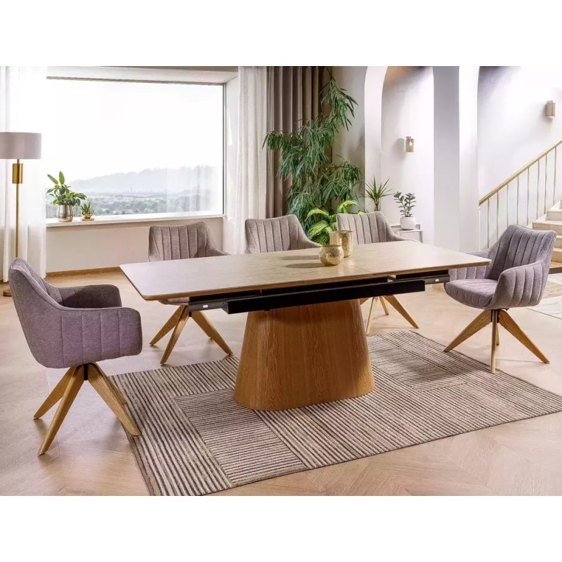 Rozkładany ceramiczny stół Monaco travertine beż mat/dąb 160(200)x90