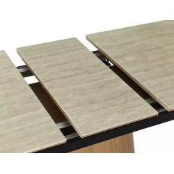 Rozkładany ceramiczny stół Monaco travertine beż mat/dąb 160(200)x90