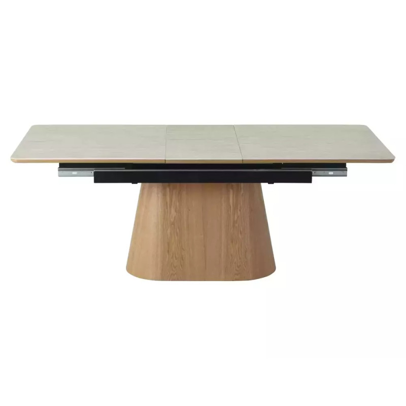 Rozkładany ceramiczny stół Monaco travertine beż mat/dąb 160(200)x90