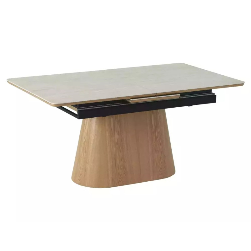 Rozkładany ceramiczny stół Monaco travertine beż mat/dąb 160(200)x90