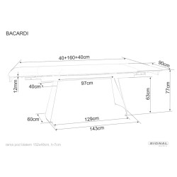 Rozkładany ceramiczny stół Bacardi czarny mat 160(240)x90