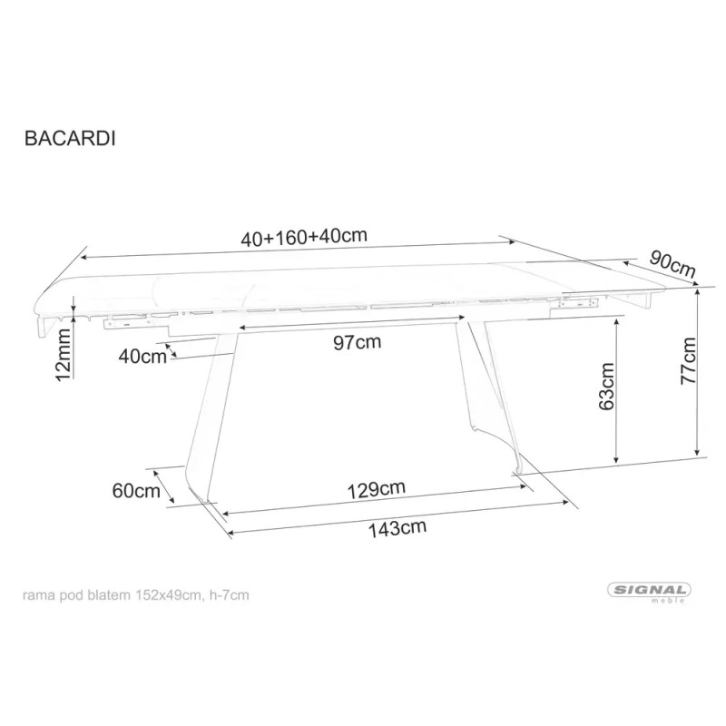 Rozkładany ceramiczny stół Bacardi czarny mat 160(240)x90