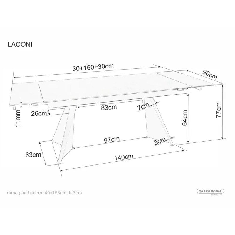 Rozkładany ceramiczny stół Laconi biały mat/czarny mat 160(220)x90