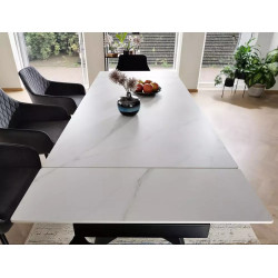 Rozkładany ceramiczny stół Laconi biały mat/czarny mat 160(220)x90