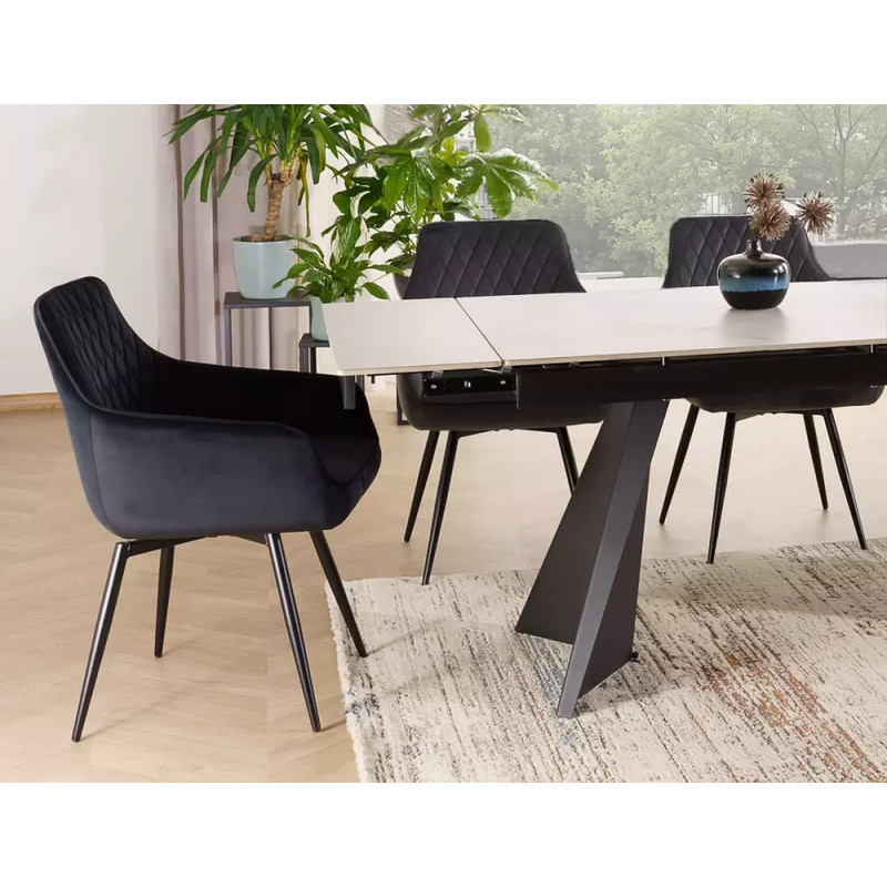 Rozkładany ceramiczny stół Laconi biały mat/czarny mat 160(220)x90