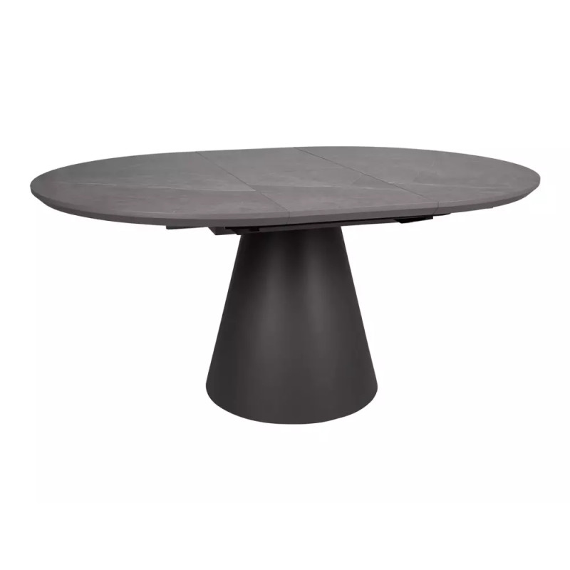 Rozkładany okrągły stół Angel II szary, efekt marmuru/czarny mat 120(160)x75