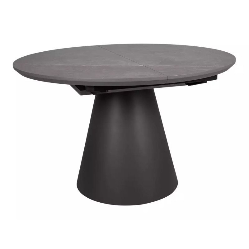 Rozkładany okrągły stół Angel II szary, efekt marmuru/czarny mat 120(160)x75