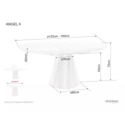 Rozkładany okrągły stół Angel II szary, efekt marmuru/czarny mat 120(160)x75