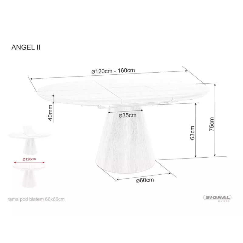 Rozkładany okrągły stół Angel II szary, efekt marmuru/czarny mat 120(160)x75