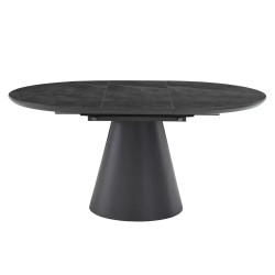 Rozkładany okrągły stół Angel II szary, efekt marmuru/czarny mat 120(160)x75