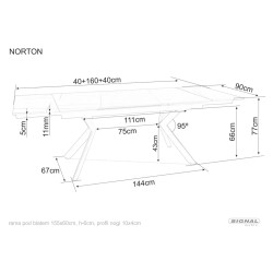 Rozkładany ceramiczny stół Norton czarny mat/czarny 160(240)x90