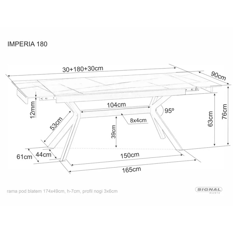 Rozkładany ceramiczny stół Imperia 180 czarny mat 180(240)x90