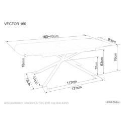 Rozkładany ceramiczny stół Vector czarny mat 160(200)x90