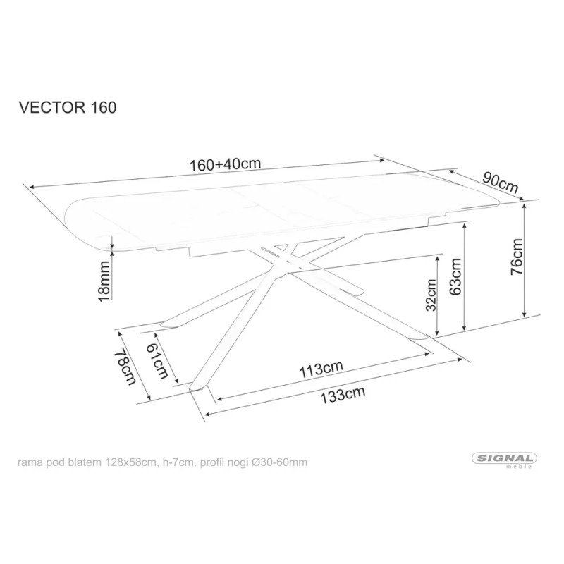 Rozkładany ceramiczny stół Vector czarny mat 160(200)x90