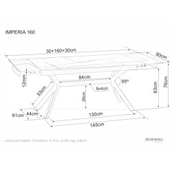 Rozkładany ceramiczny stół Imperia 160 biały mat/czarny mat 160(220)x90