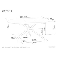 Ceramiczny stół rozkładany Gaston Ceramic 140 szary mat/czarny mat 140(180)x80