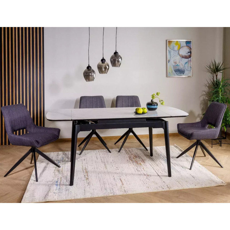 Rozkładany ceramiczny stół Sento biały połysk/czarny mat 120/80(180)x75