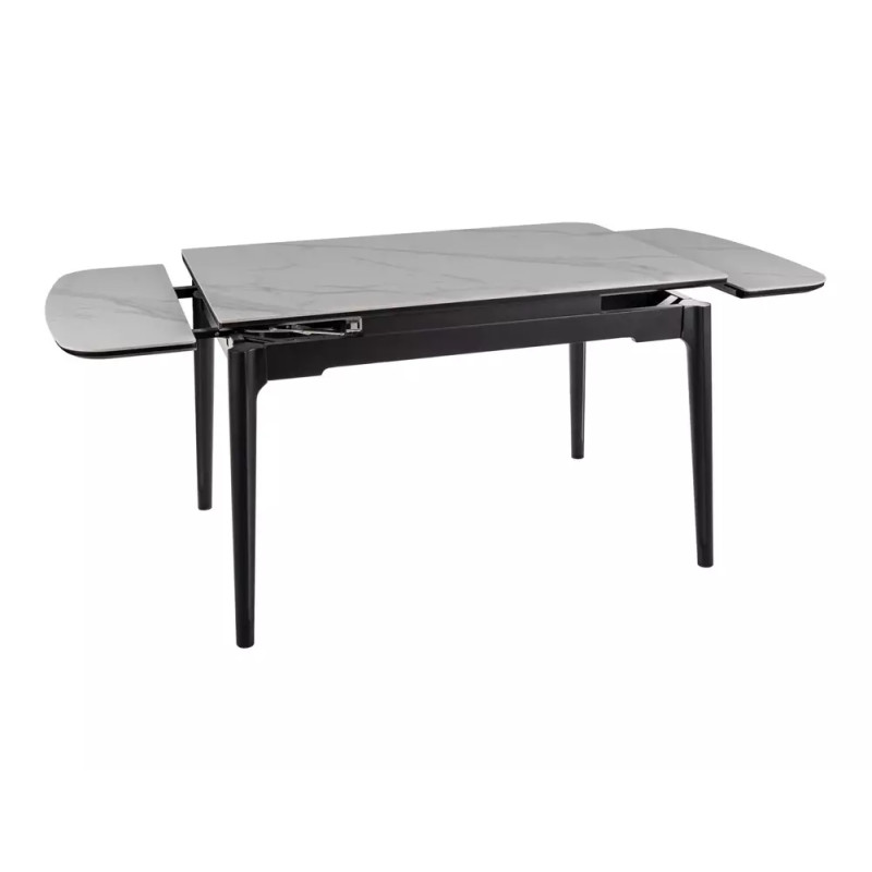 Rozkładany ceramiczny stół Sento biały połysk/czarny mat 120/80(180)x75