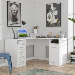 Funkcjonalne biurko narożne białe do biura i pokoju młodzieżowego