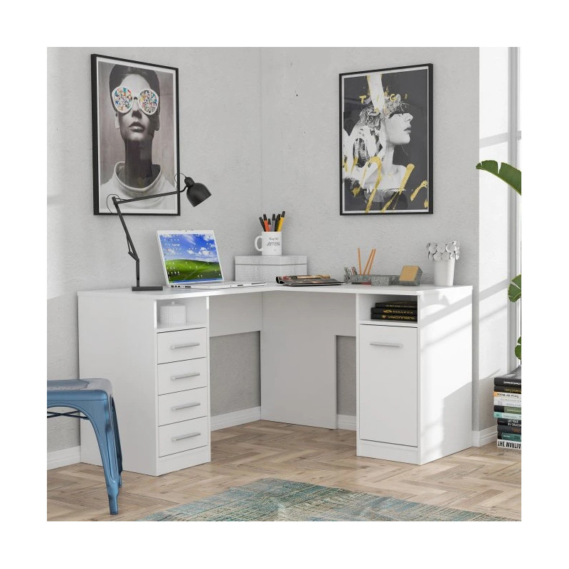 Funkcjonalne biurko narożne białe do biura i pokoju młodzieżowego