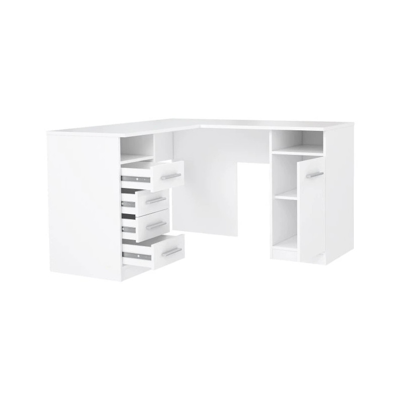 Funkcjonalne biurko narożne białe do biura i pokoju młodzieżowego