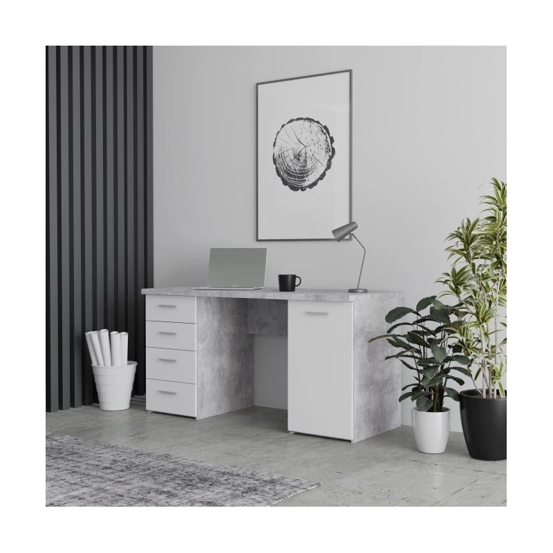 Biurko Jasny Beton/Biały 4 szuflady i szafka — Domowanie.pl