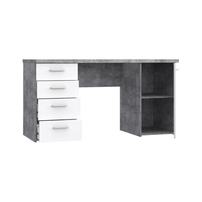 Biurko Jasny Beton/Biały 4 szuflady i szafka — Domowanie.pl