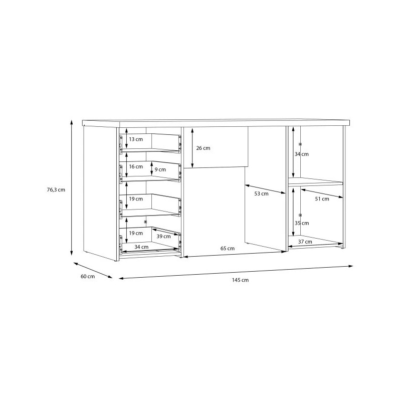 Biurko Jasny Beton/Biały 4 szuflady i szafka — Domowanie.pl