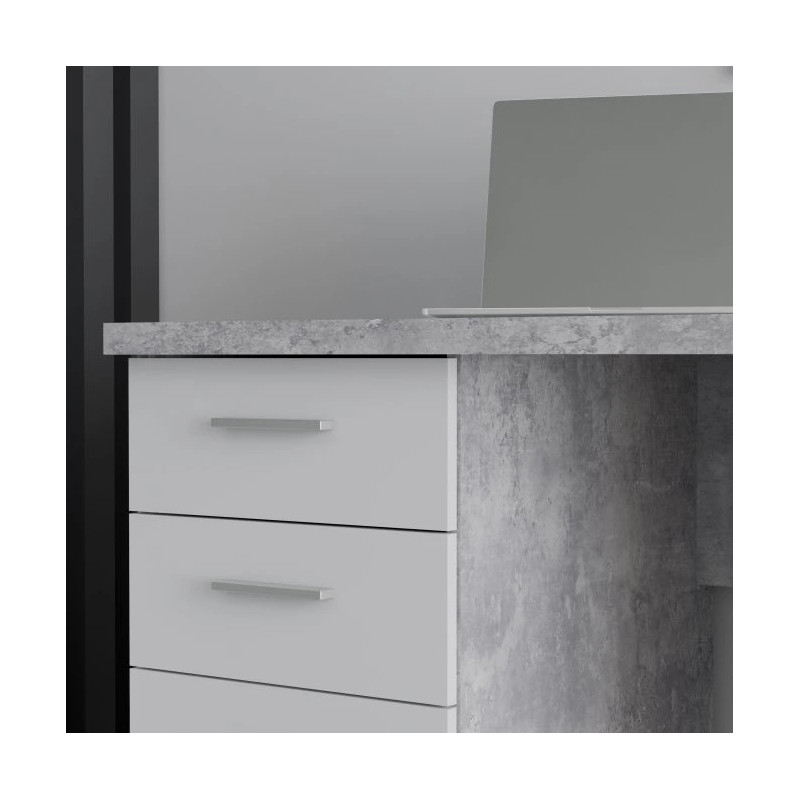 Biurko Jasny Beton/Biały 4 szuflady i szafka — Domowanie.pl