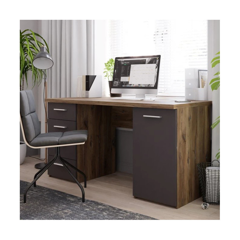 Biurko NET106 Dąb Flagstaff/Grafit 145x60 cm — Domowanie.pl